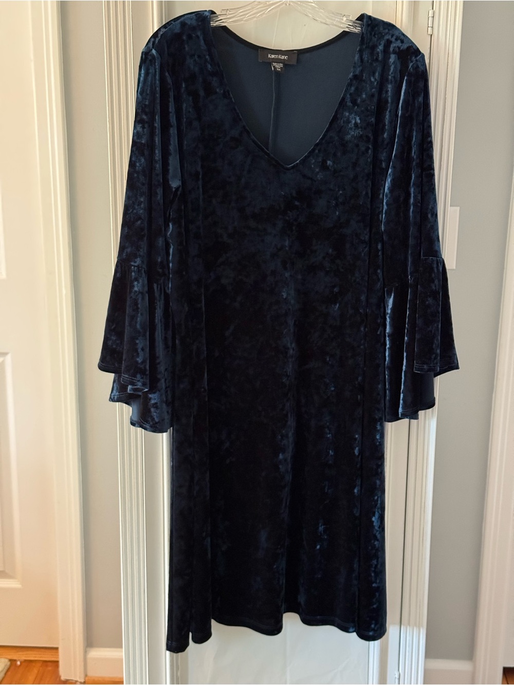 Karen Kane Teal Crushed Velvet V-Neck Bell Sleeve Midi Dress Size 3X - Picture 1 of 4